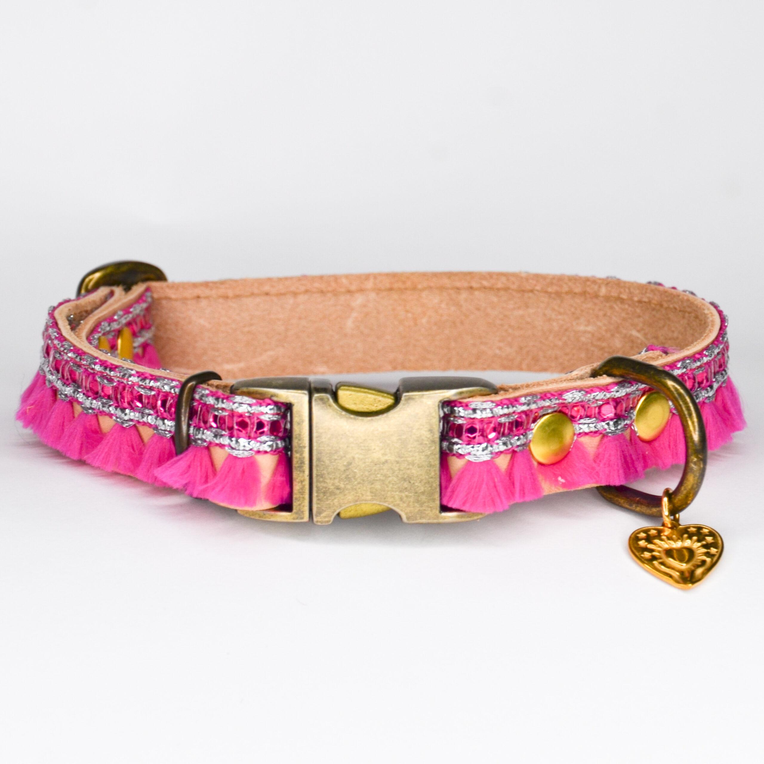 Lerenhalsband Happy fuchsia - LIMITED EDITION